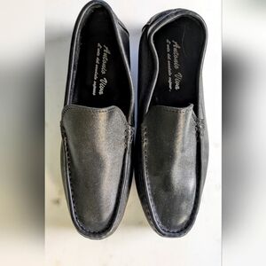 Men's Classic Italian Black Leather Loafers Handmade On Capri, Size 42.5